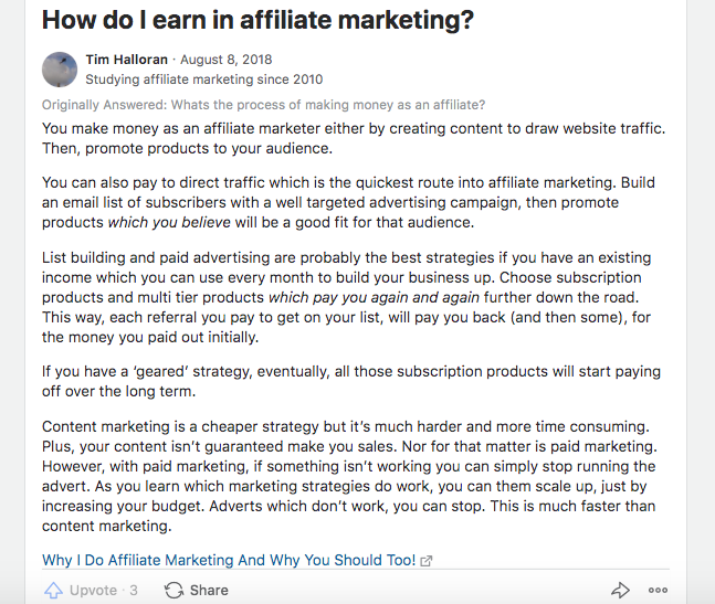 affiliate marketing on quora