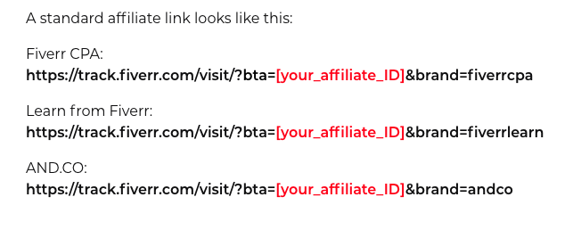 affiliate links for fiverr affiliates