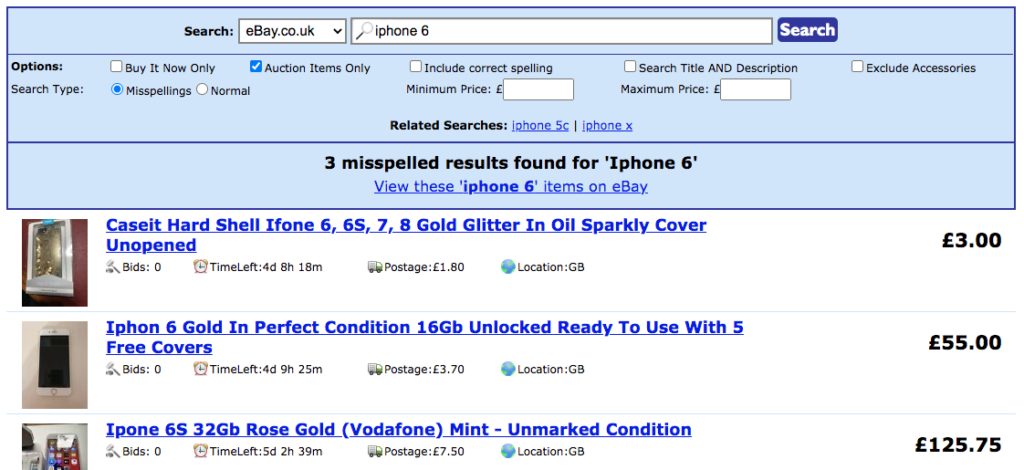 misspell search tool on ebay