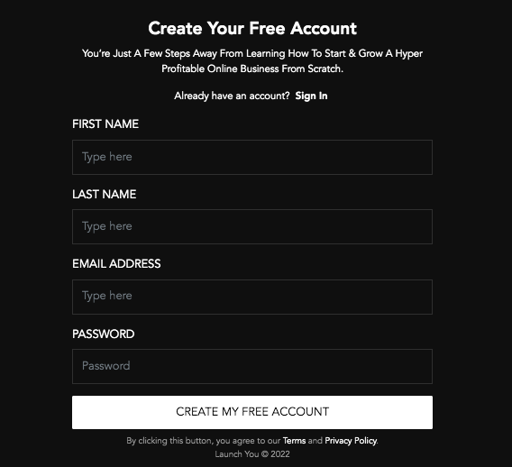 create your free account